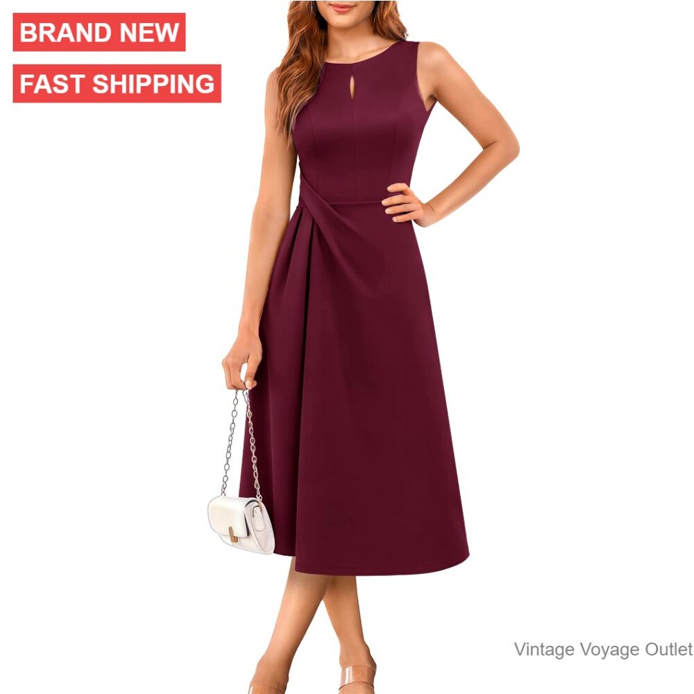 Sleeveless Midi Cocktail Dress Formal Wedding Guest A-Line Ruched